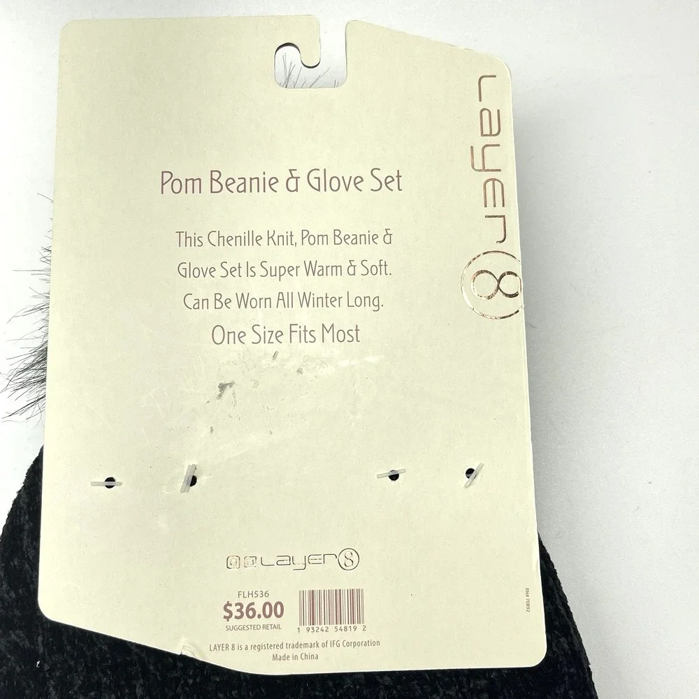 Layer 8 Chenille Knit Pom‎ Warm Winter Lined Outdoors Beanie Hat and Glove Set
